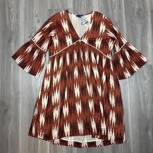 Ro's Garden Mia Midi Dress in Brown/Cream Pattern (Maroon/Rust Tint)